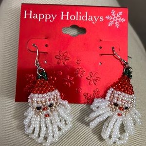 Native American Type Beaded Santa Earrings New with Tag Dept 157